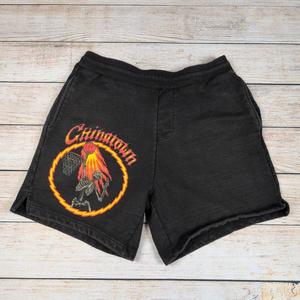 Chinatown Market Mens XL Basketball Skelly World tour Sweat Shorts Black‎
